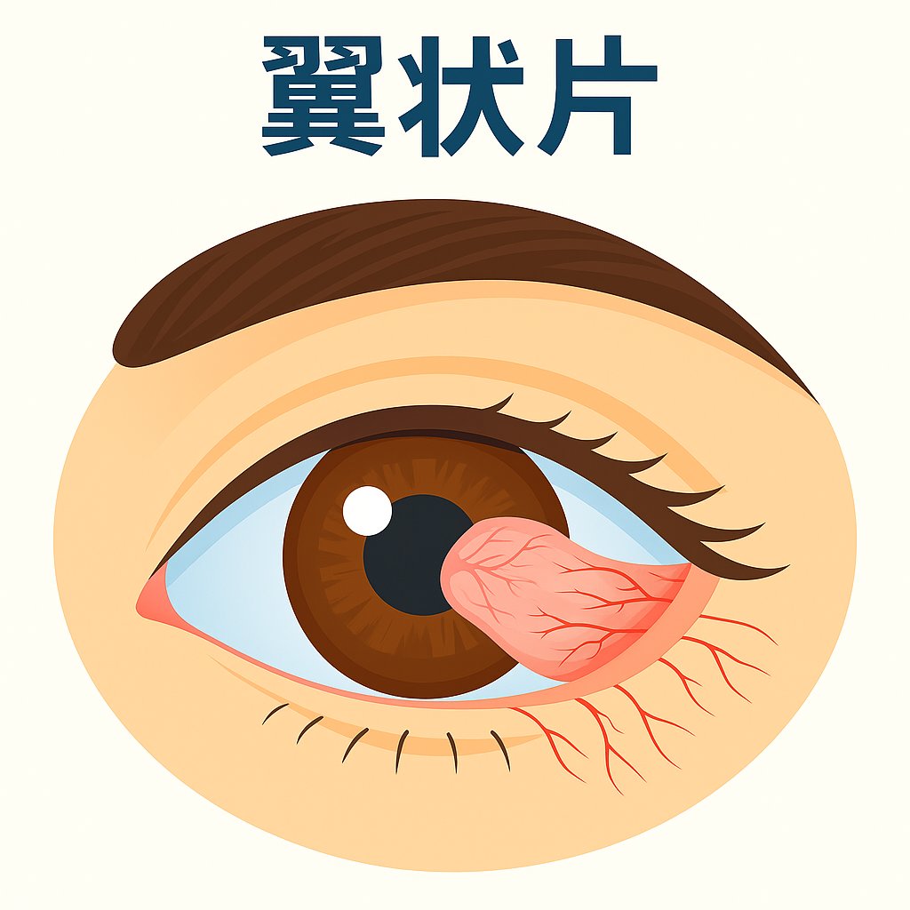 翼状片の医学的イラスト - 白目から黒目に伸びる膜の様子